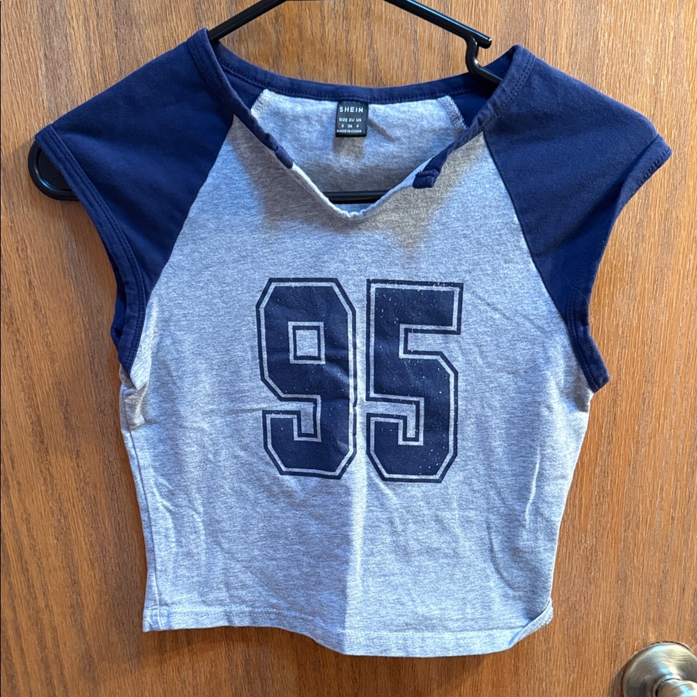 SHEIN Gray and Navy Kids Jersey Top